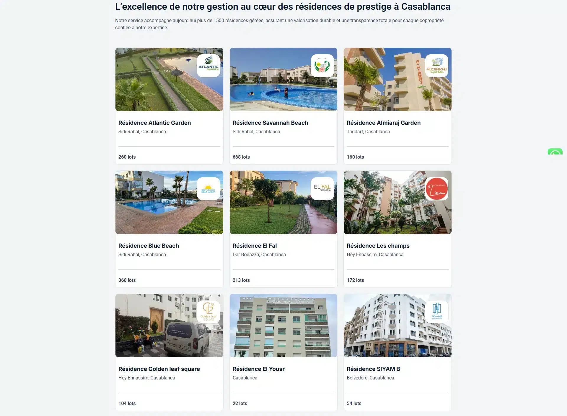 Références résidences gérées par OM Copro syndic professionnel Casablanca - Atlantic Garden Savannah Beach Blue Beach