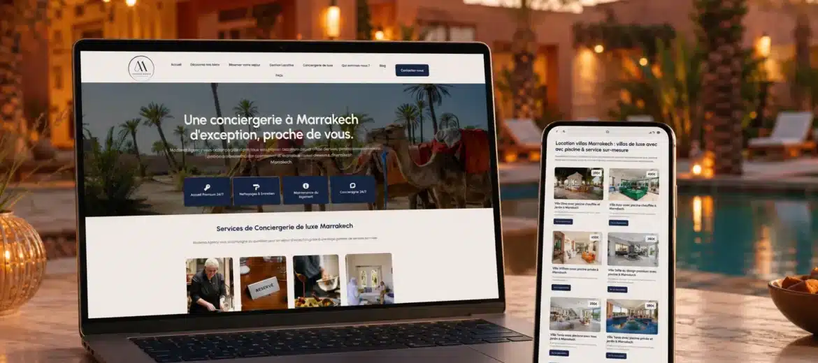 Site web Moderna Agency location villas appartements luxe Marrakech affiché sur ordinateur et smartphone_resultat
